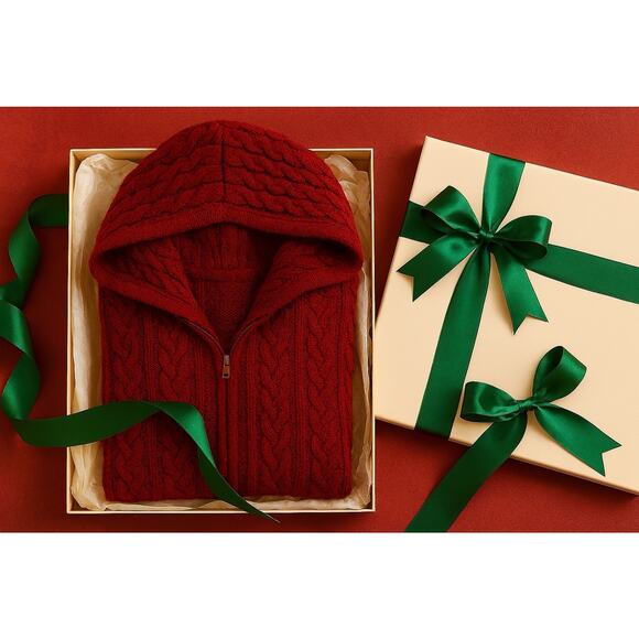 VTG Irelandseye Zip Hooded Irish Wool Cableknit Sweater - M, Red, Christmas Gift - Picture 1 of 8